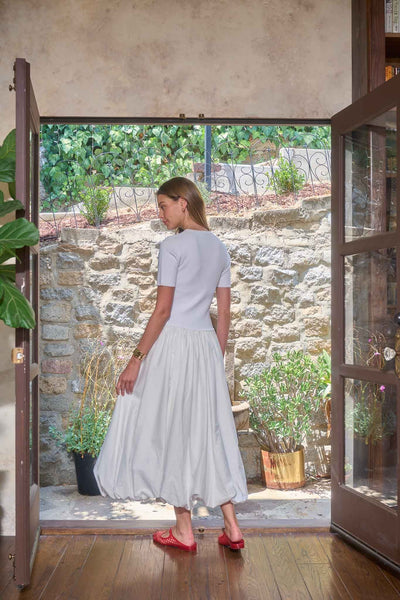 Yimara Bubble Skirt Midi Dress White
