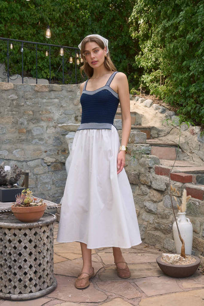 Edith Sweater Midi Dress Navy Off White