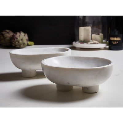 White Marble Footed Bowl L