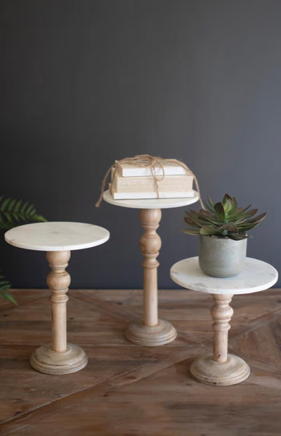 Wooden Display Stands w White Marble