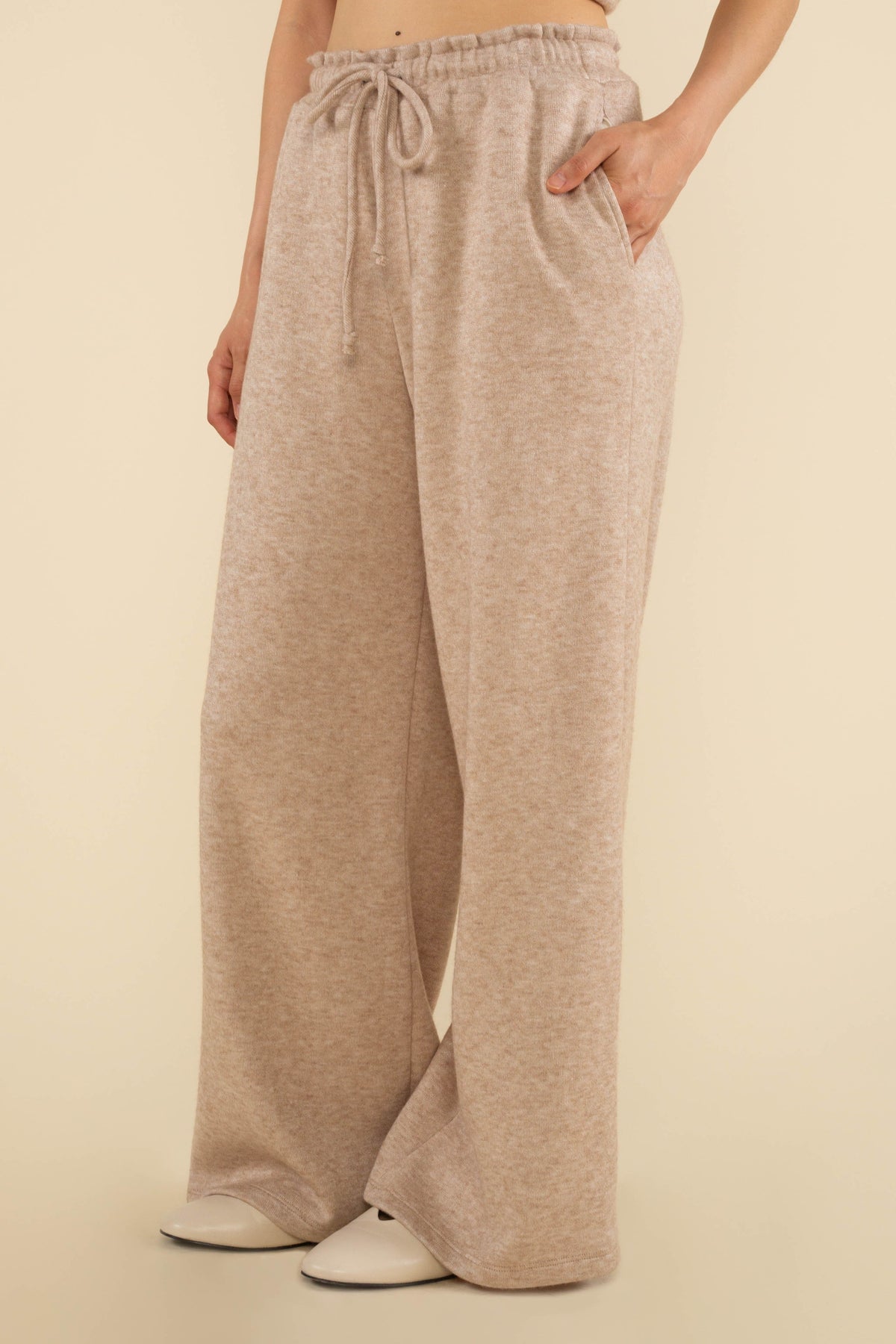 Roma Wide Leg Pant H Oatmeal