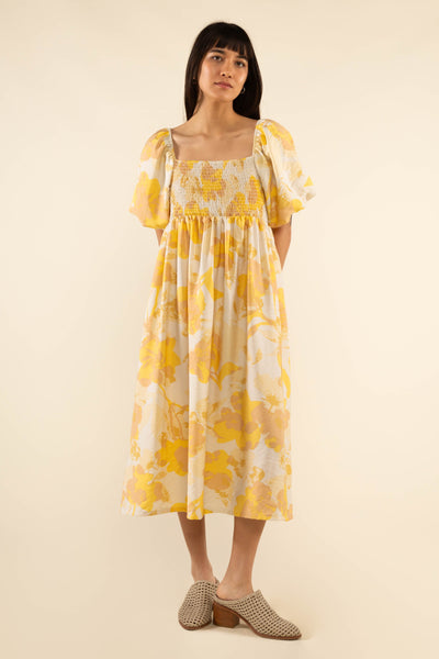 Nanea Floral Dress Yellow Natural