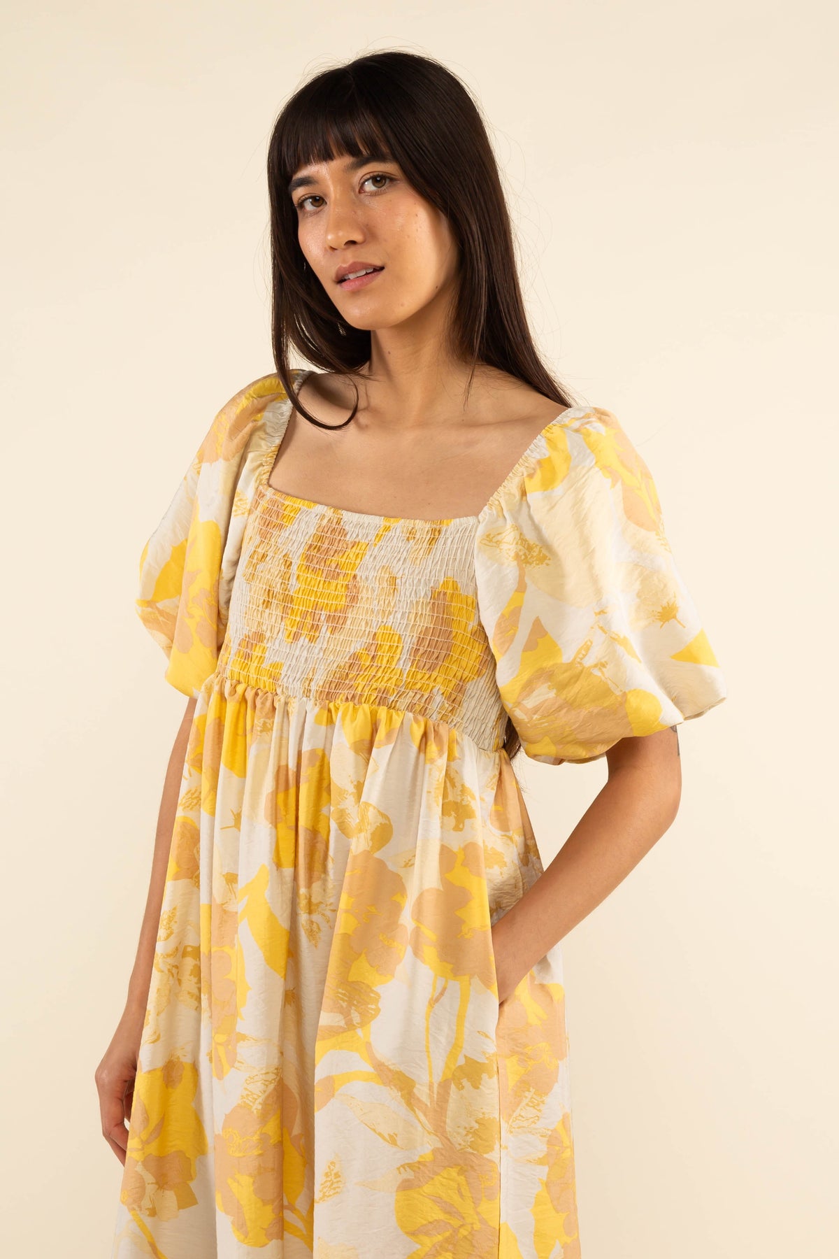 Nanea Floral Dress Yellow Natural