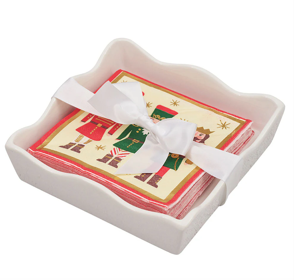 Ceramic Wave Napkin Tray Cocktail Napkin Nutcracker Christmas