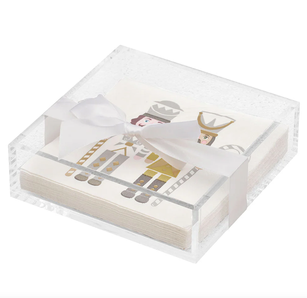 Christmas Cocktail Napkin w Napkin Tray Gilded Nutcracker