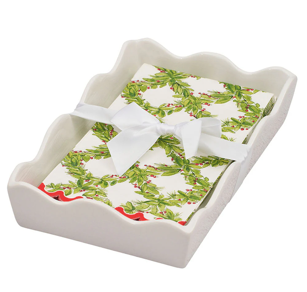 Christmas Guest Towel with Napkin Tray Holly Berry
