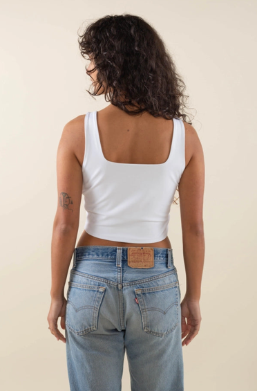 Square Neck Crop Tank White