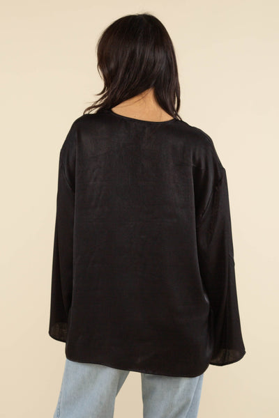 Florence Flowy Tie Front Top Black