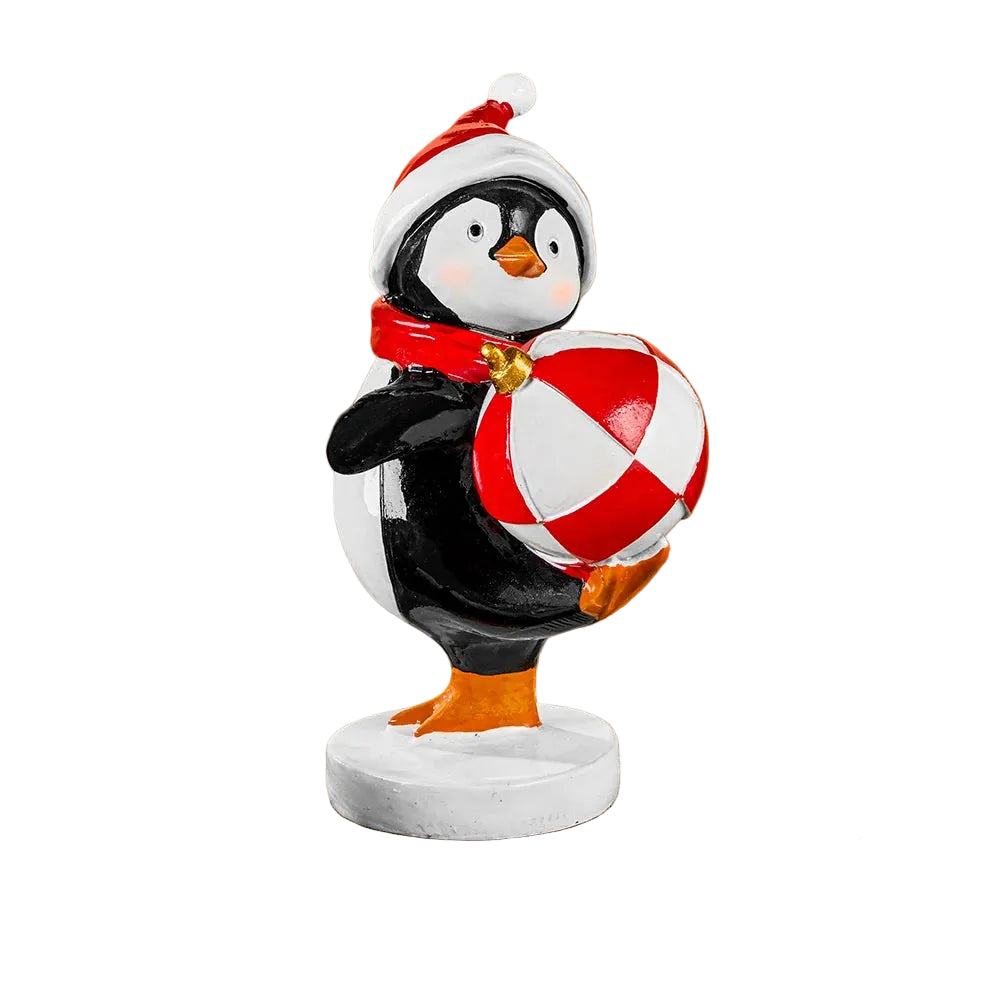 The Festive Penguin w Red and white Christmas Ball