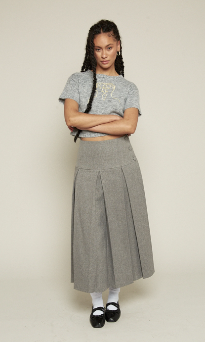 Doodle Embroided Crop Knit Top Grey