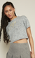 Doodle Embroided Crop Knit Top Grey