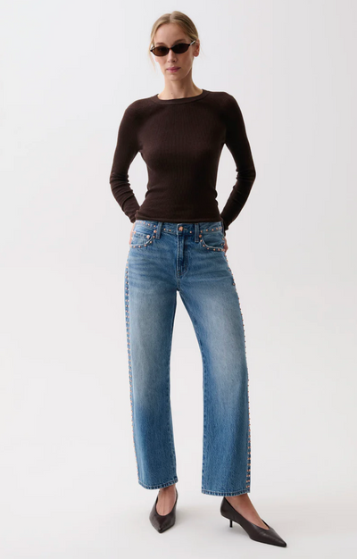 Lexi Mid Rise Bowed Straight Star Studded