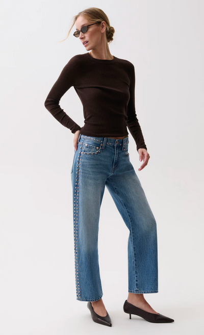 Lexi Mid Rise Bowed Straight Star Studded