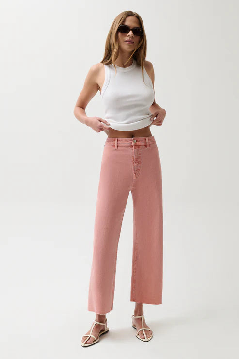 Penny Crop High Rise Wide Leg Jean Coral Rose