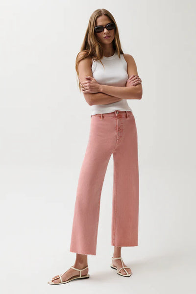 Penny Crop High Rise Wide Leg Jean Coral Rose