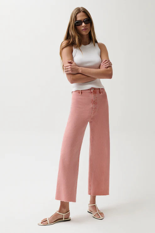 Penny Crop High Rise Wide Leg Jean Coral Rose