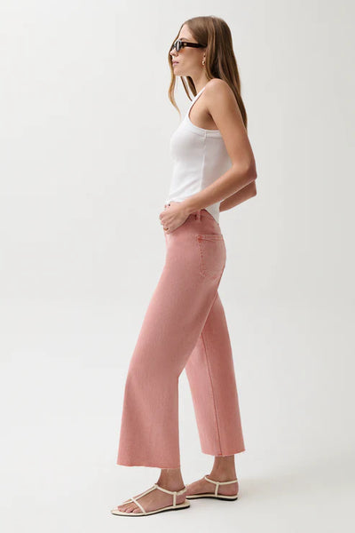 Penny Crop High Rise Wide Leg Jean Coral Rose