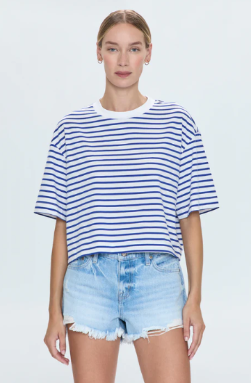 Mae Tee White Stripe Blue