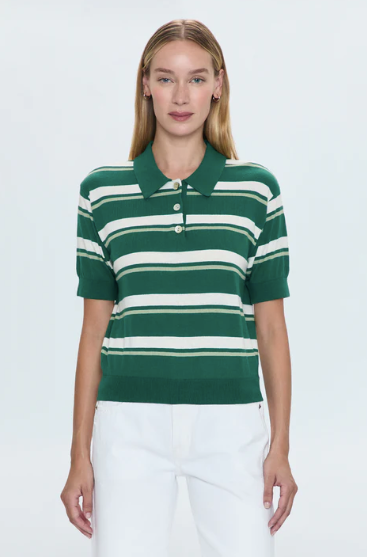 Drea Cropped Polo Stripe Green