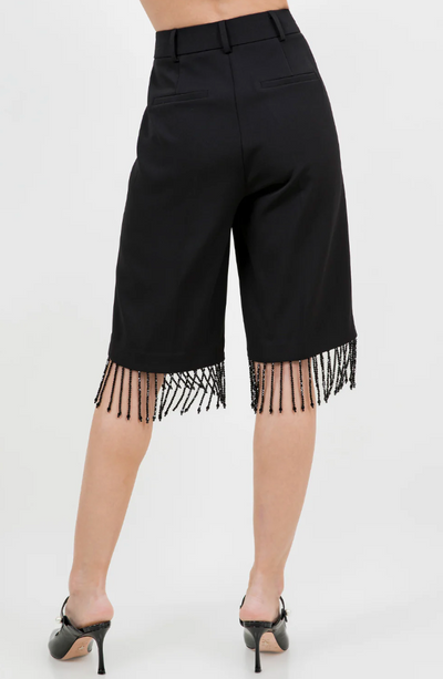 Woven Short With Tassel Bead Trim
