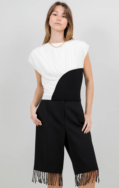 Woven Short With Tassel Bead Trim