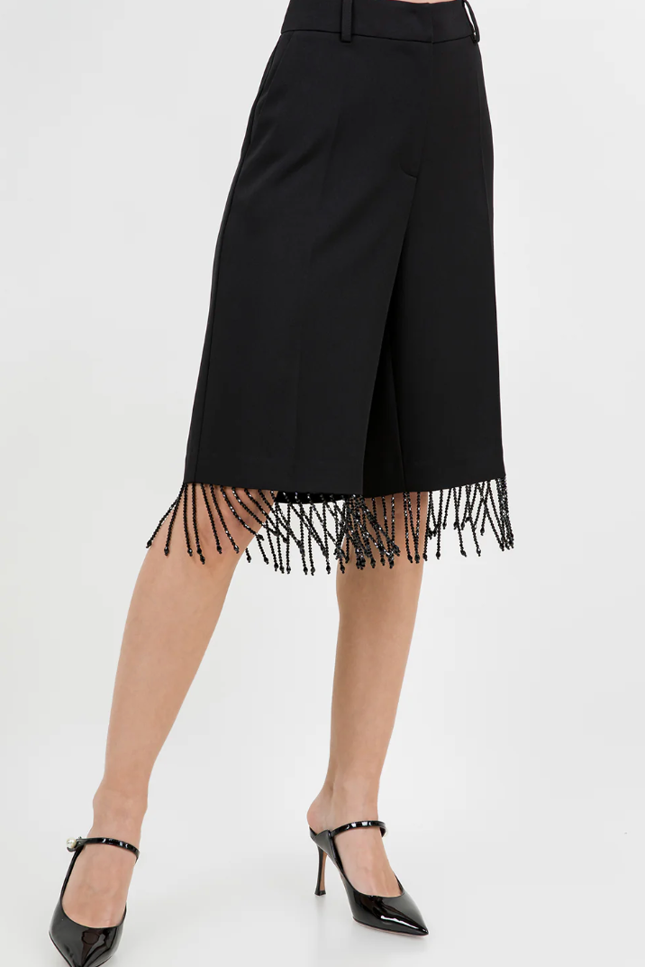 Woven Short With Tassel Bead Trim