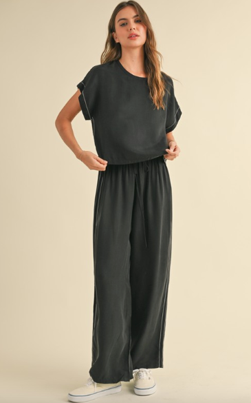 Michelle Elastic Band Waist Pants Black