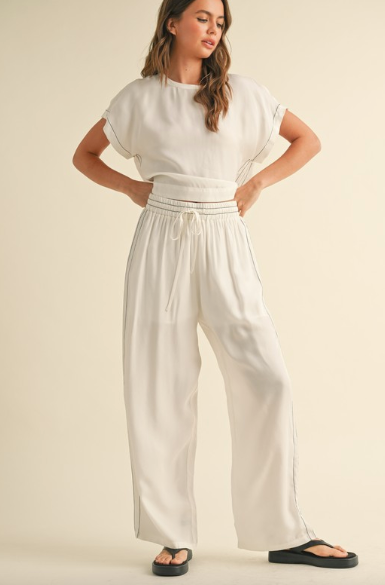 Michelle Elastic Band Waist Pants Ecru