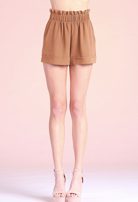 Ruffle Waist Elastic Shorts Camel
