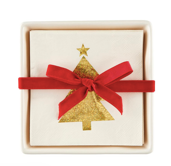 Ceramic Napkin Tray Napkins Gold Glitter Tree