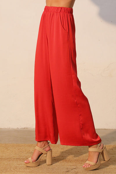 Washed Poly Silk Pocket Pant Red