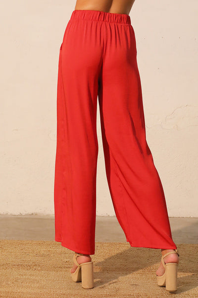 Washed Poly Silk Pocket Pant Red