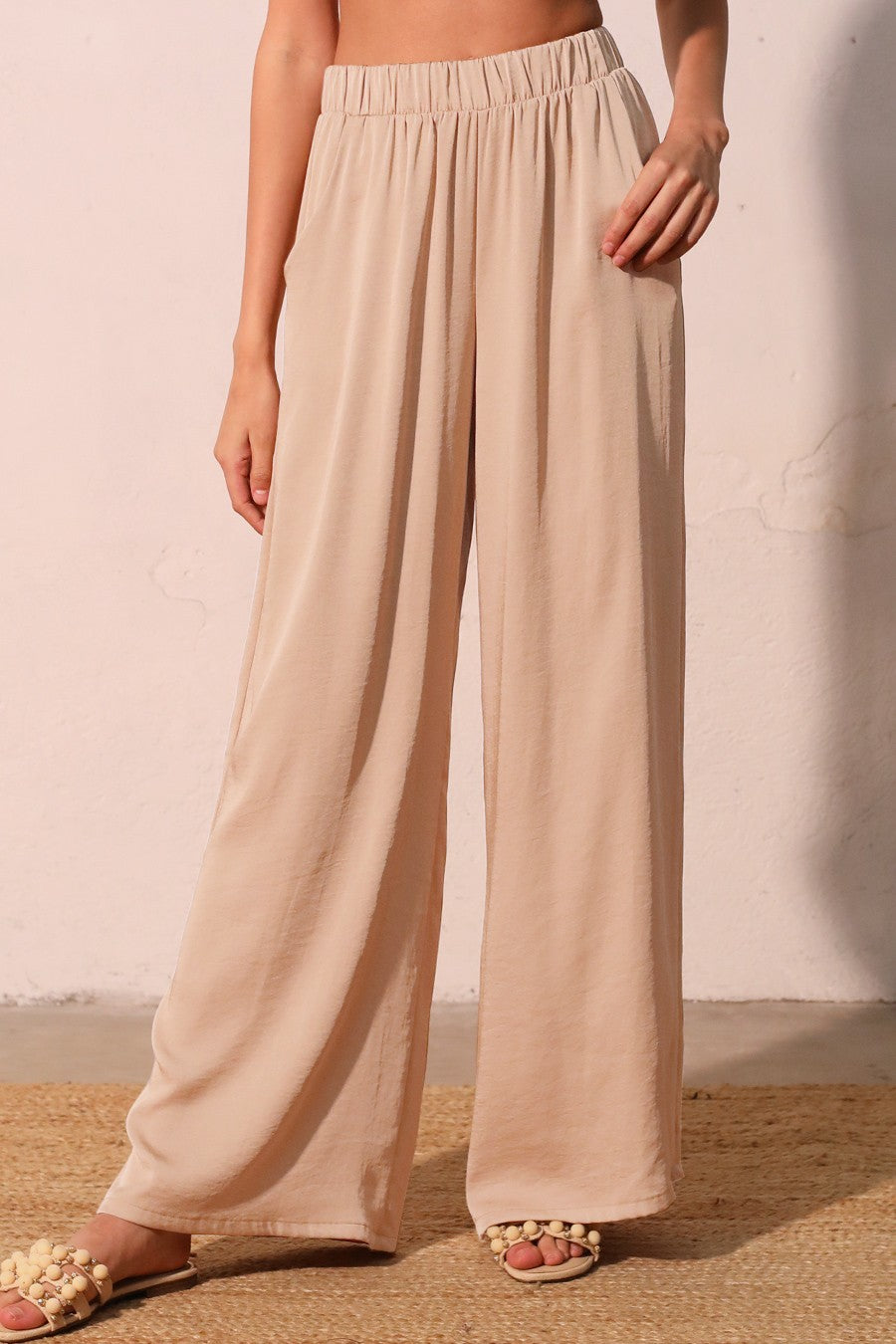 Washed Poly Silk Pocket Pant Champagne