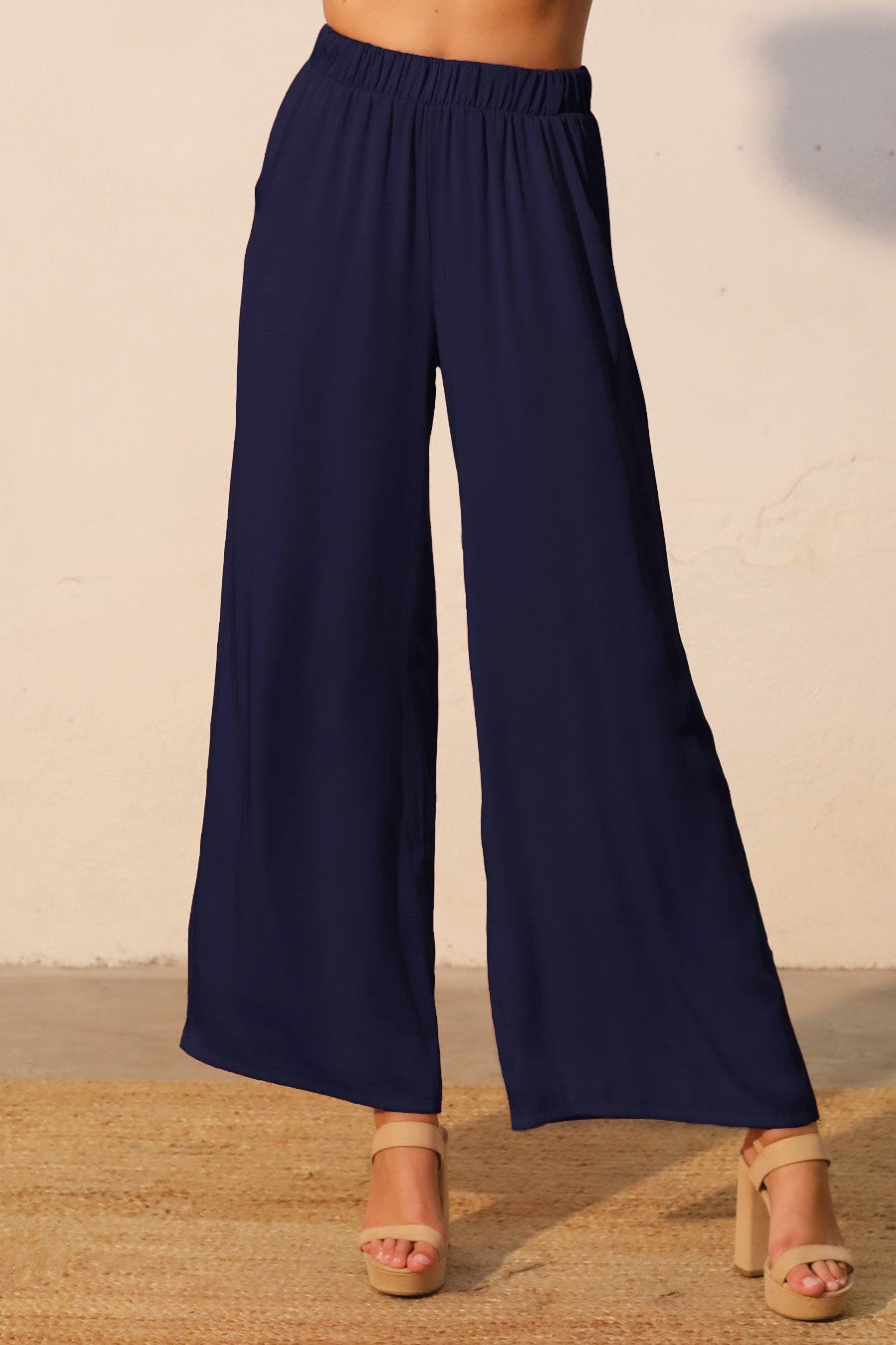 Washed Poly Silk Pocket Pant Navy