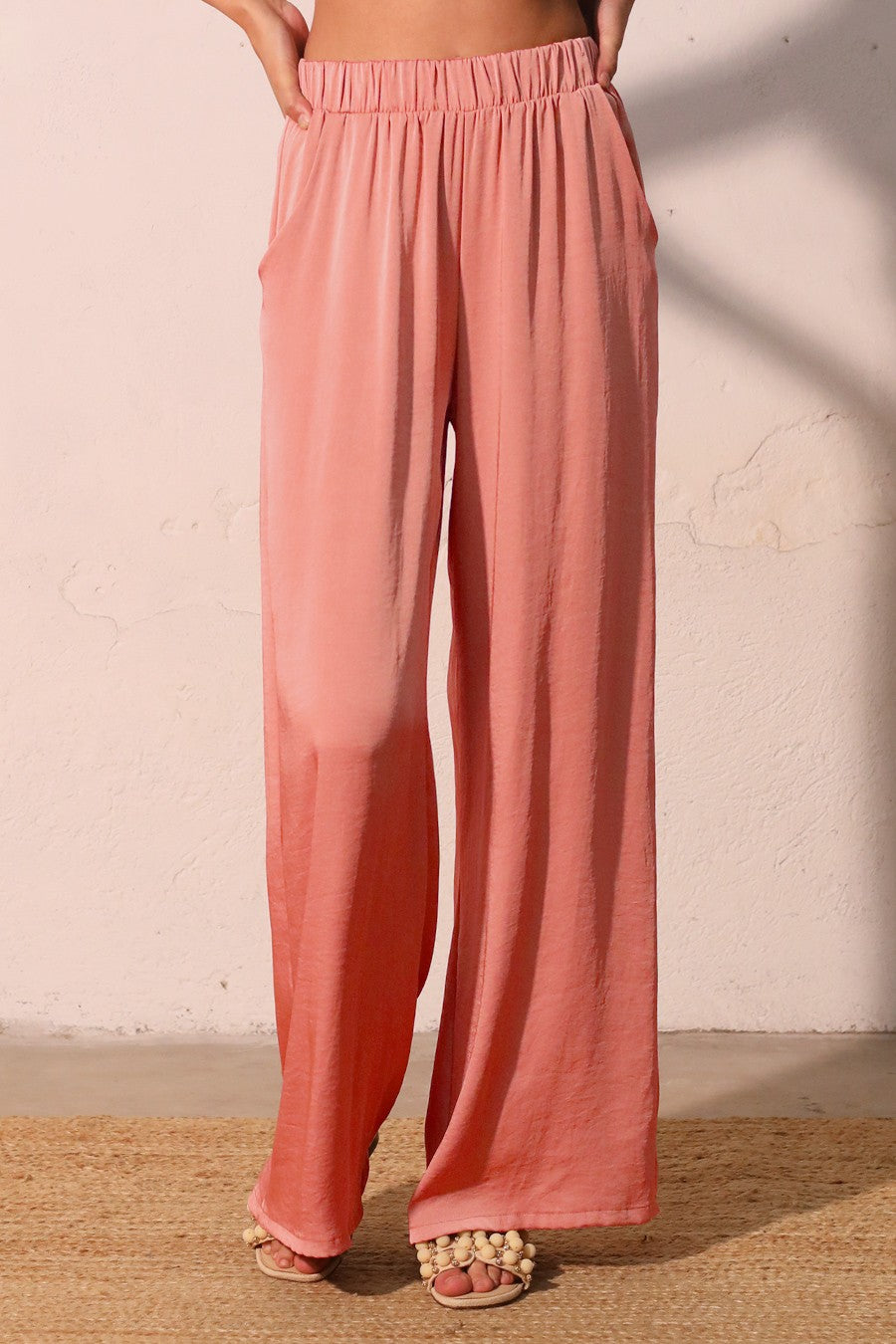 Washed Poly Silk Pocket Pant Peach