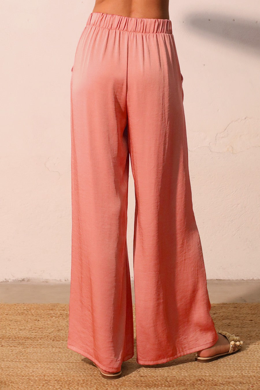 Washed Poly Silk Pocket Pant Peach
