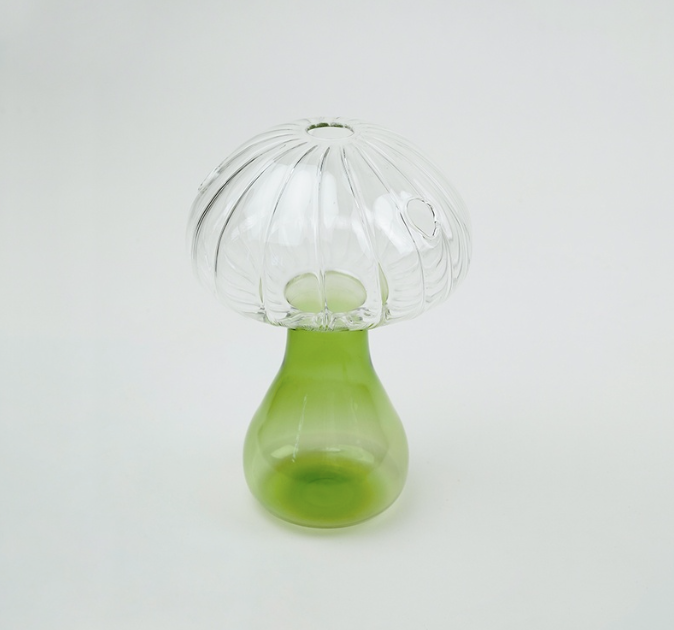 Handcrafted Glass Mushroom Vase Green M
