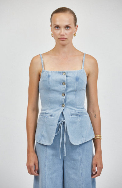 Sainte Button Front Top Denim Blue
