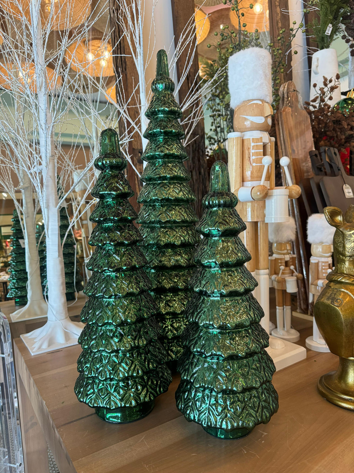 Green Glass Tiered Trees