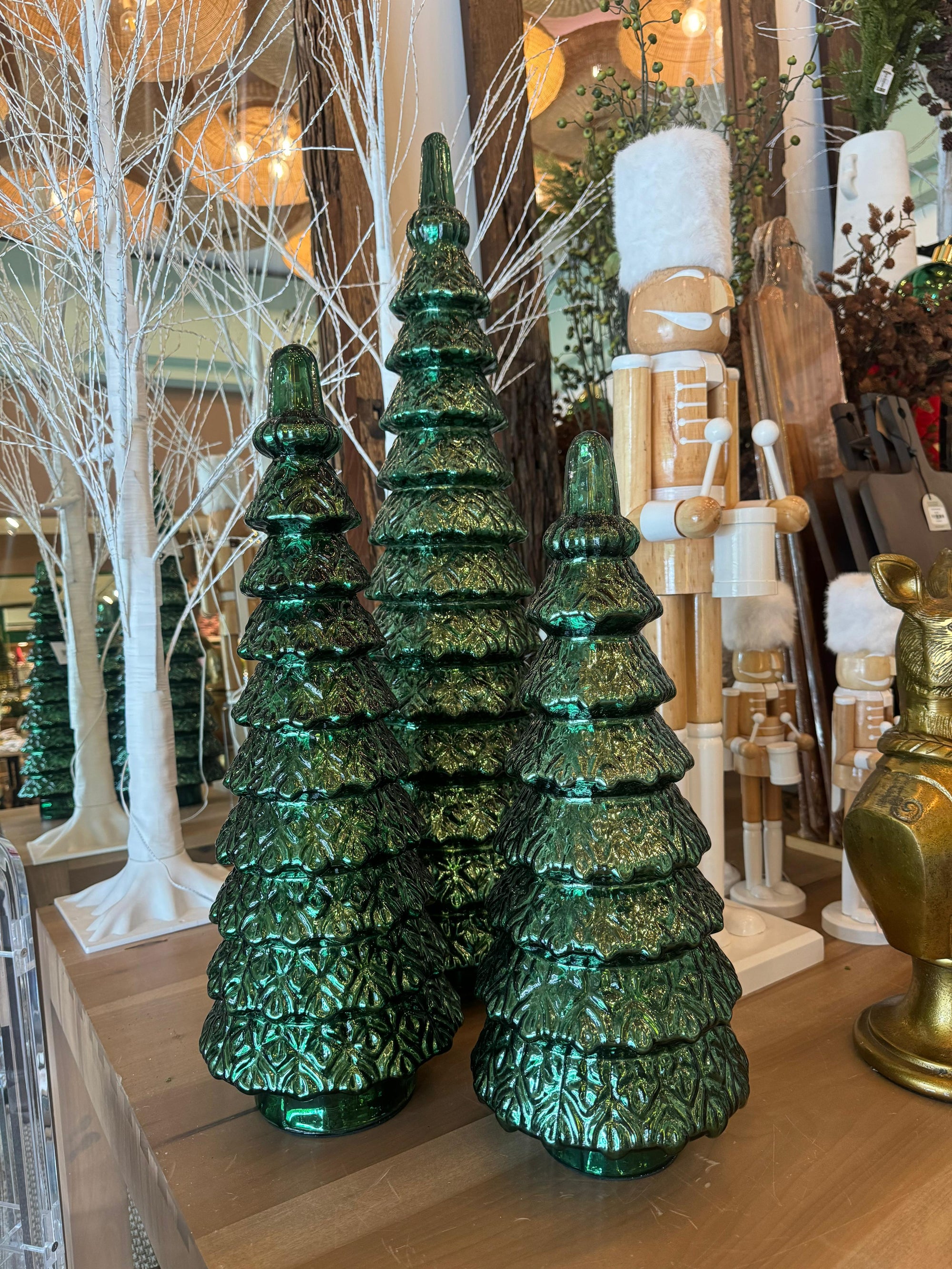 Green Glass Tiered Trees