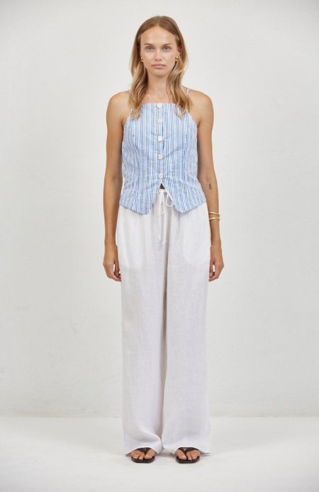 Aster Striped Button Top Blue
