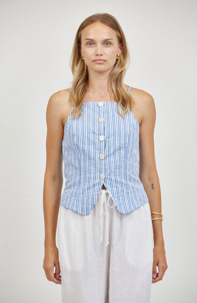 Aster Striped Button Top Blue