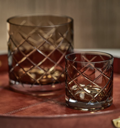 Mariel 6inTall Walnut Hand Cut Glass Vase Candle Holder