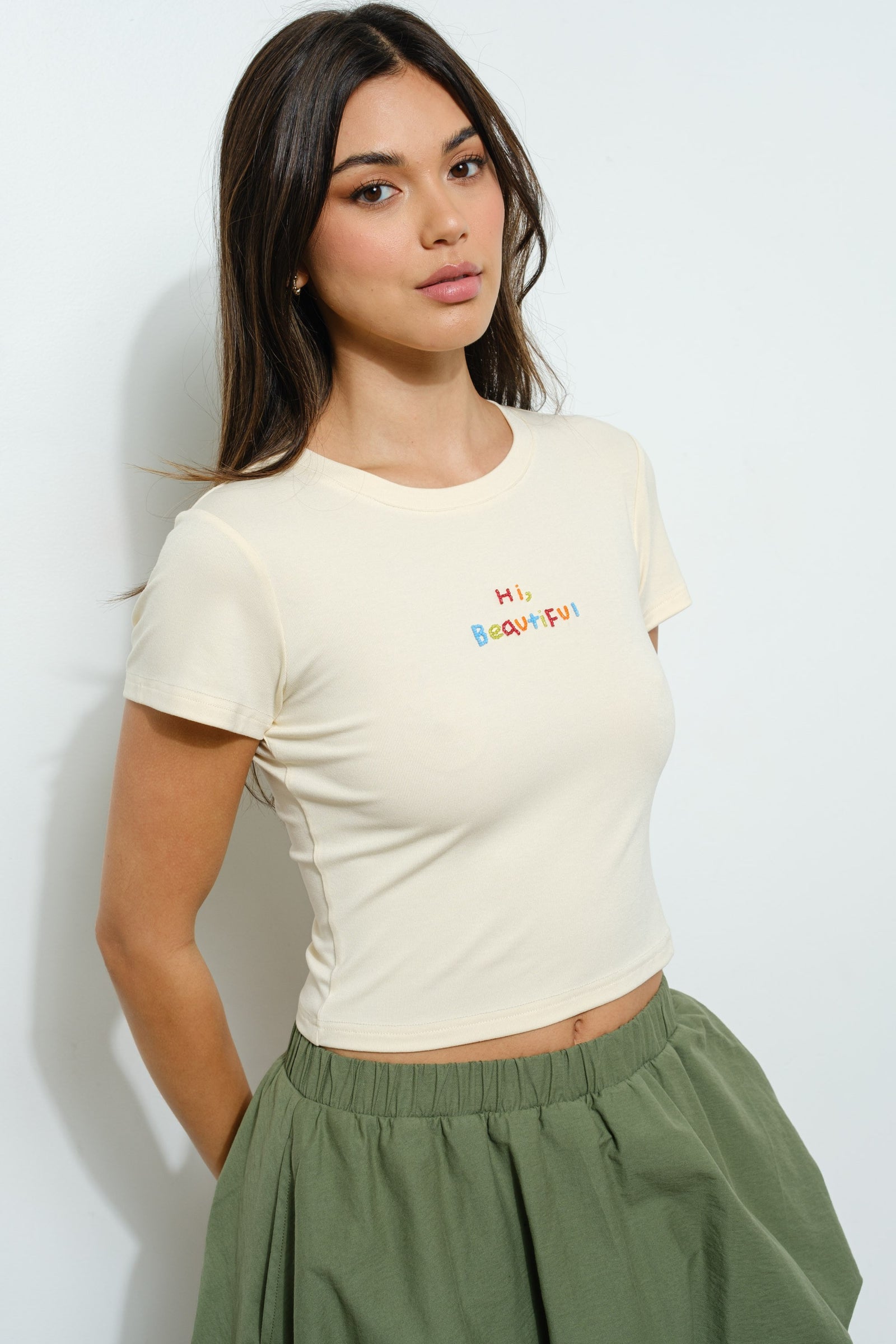 Hi Beautiful Beaded Tee Lt Yellow