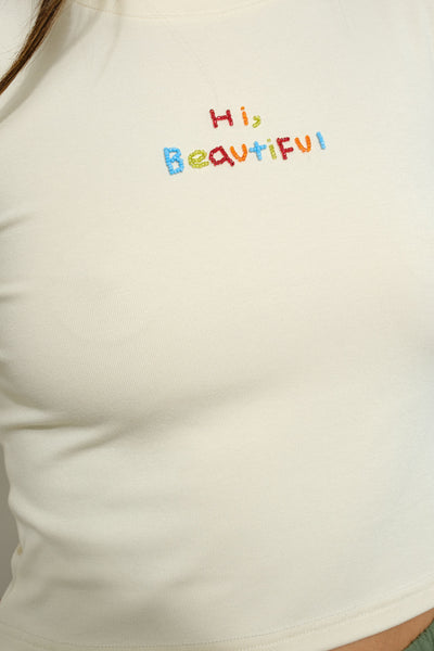 Hi Beautiful Beaded Tee Lt Yellow