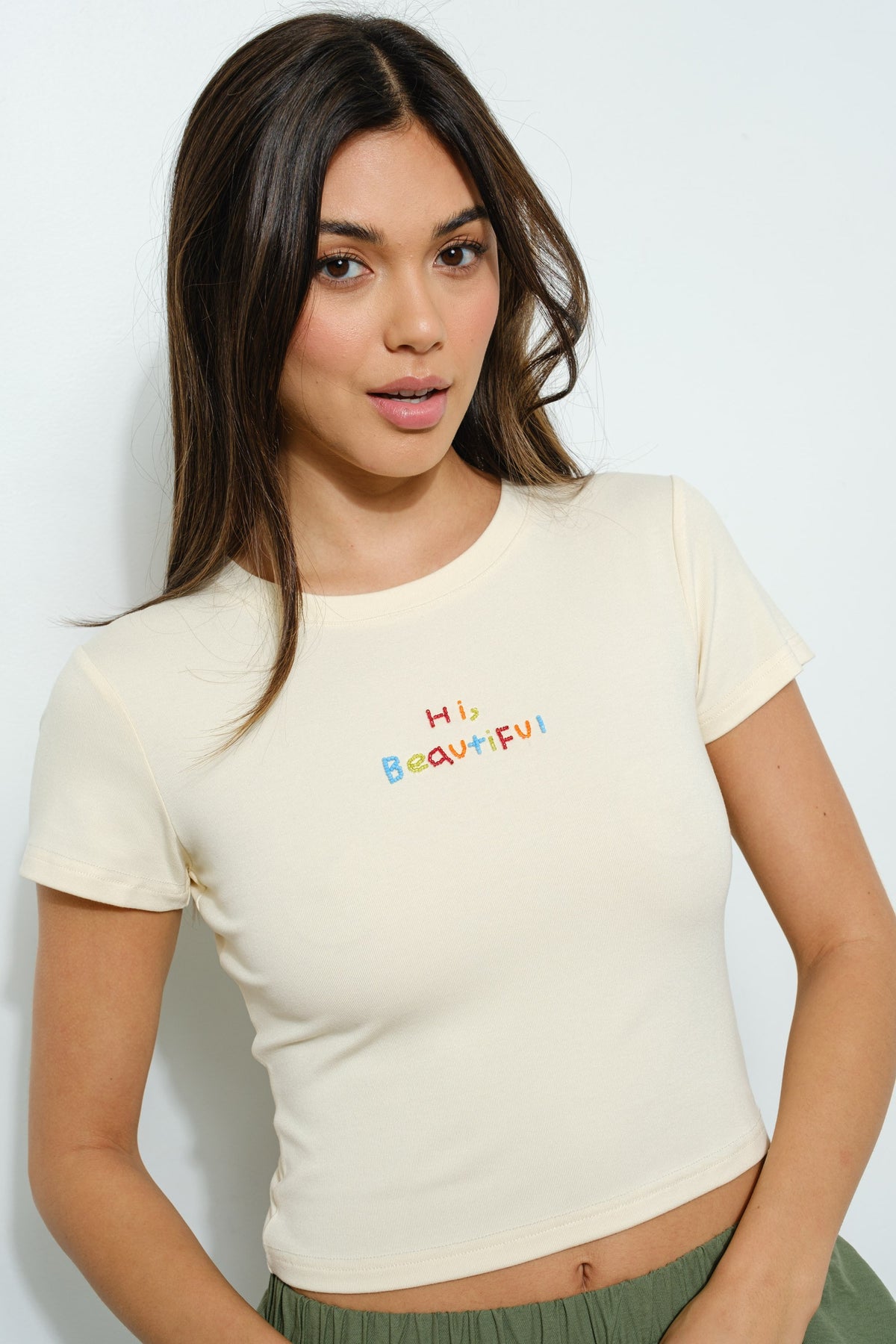 Hi Beautiful Beaded Tee Lt Yellow