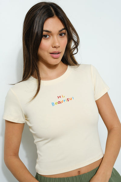 Hi Beautiful Beaded Tee Lt Yellow