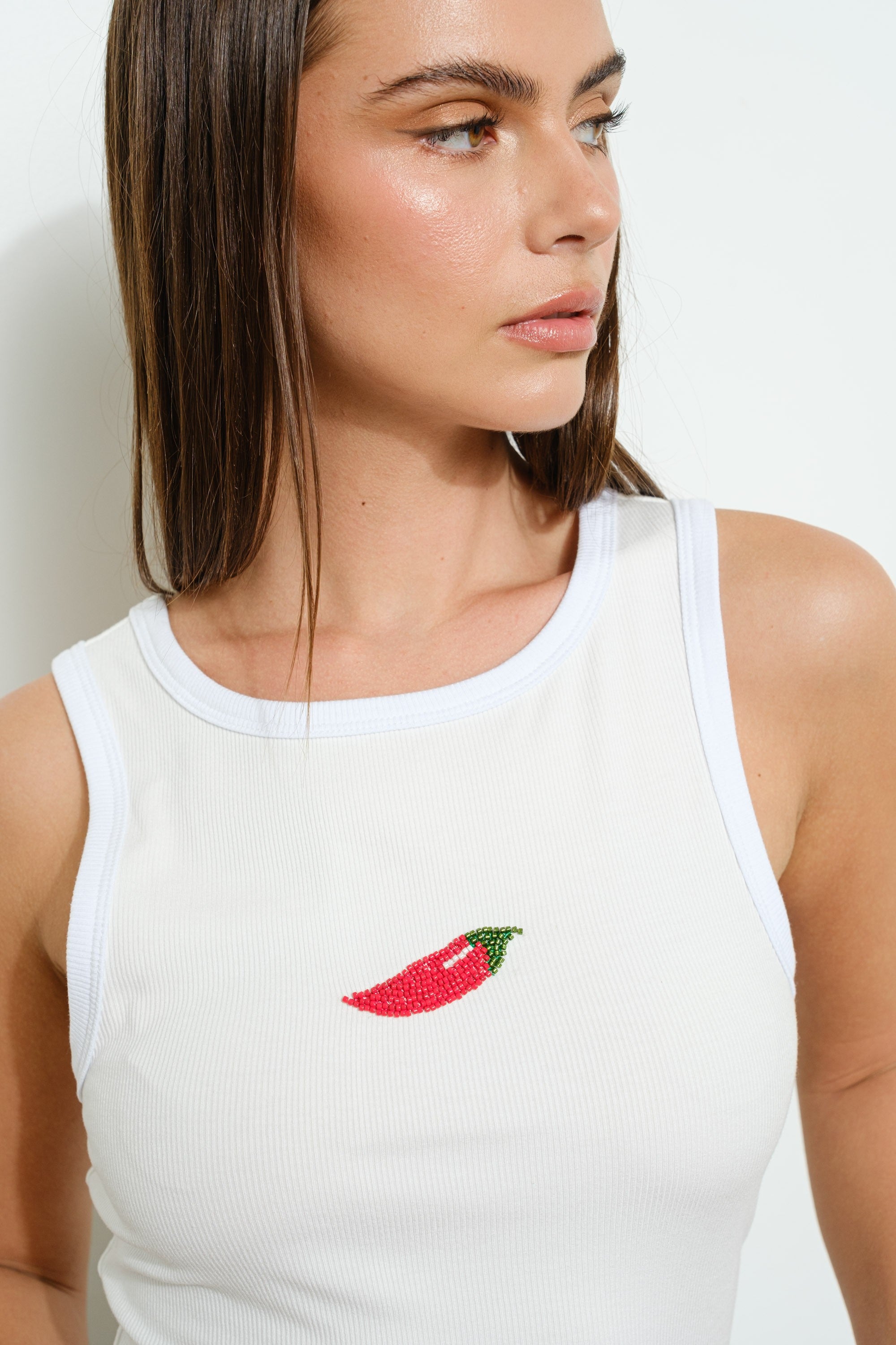 Chili Beaded Tank Off White