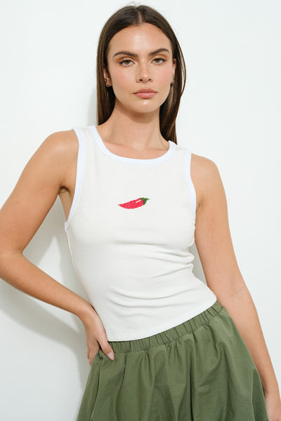 Chili Beaded Tank Off White
