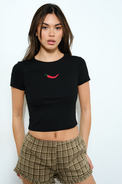 Chili Embroidered Tee Black